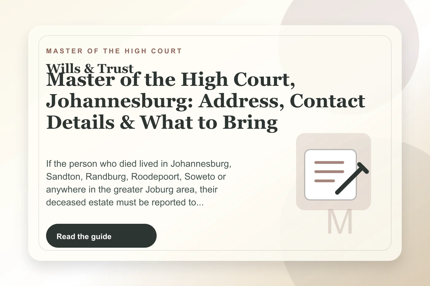 Master of the High Court, Johannesburg: Address, Contact Details & What to Bring cover illustration